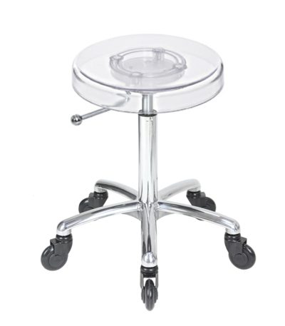 Clear Salon Stool, Chrome Base Stool, Click’n Clean Wheels Stool, Hairdressing Stool, Beauty Salon Stool, Rolling Salon Chair,