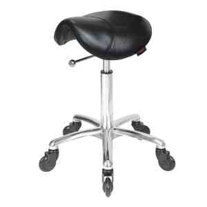 Saddle Stool No Back Black- Chrome Base - Click'n Clean Castor Wheels