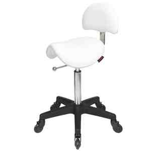 Saddle Stool with Back White- Black Base - Click'n Clean Castor Wheels