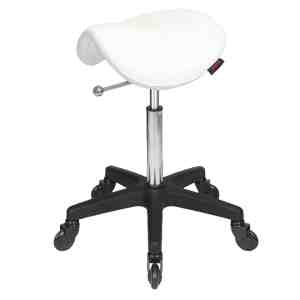 Saddle Stool No Back White - Black Base - Click'n Clean Castor Wheels