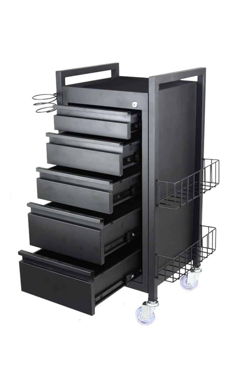 midnight 5 drawer hairdressing beauty trolley black frame Midnight 5 Drawer Hairdressing Beauty Trolley - Black Frame - Image 1