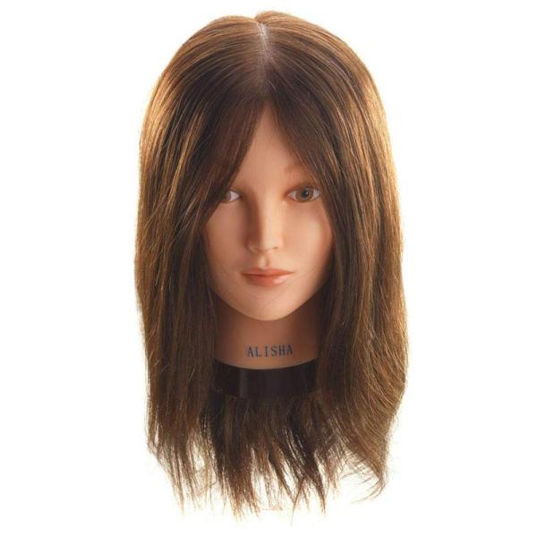 Hi Lift Mannequin Head Alisha with medium brown hair, 35-40cm, for salon training